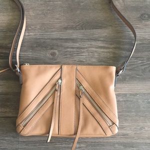 Tan leather cross body side purse
